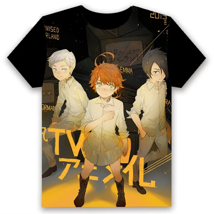 4 Аниме футболка обещанный Yakusoku no Neverland Эмма Рэй Норман косплэй короткий рукав для женщин мужчин черный Футболки повседневное лето - Цвет: 4