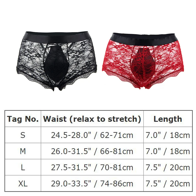 

Sissy Lingerie Men Boxe Panties Mesh Floral Lace Up Open Bulge Pouch Bikini Shorts Underwear Valentine's Day G-string Thongs