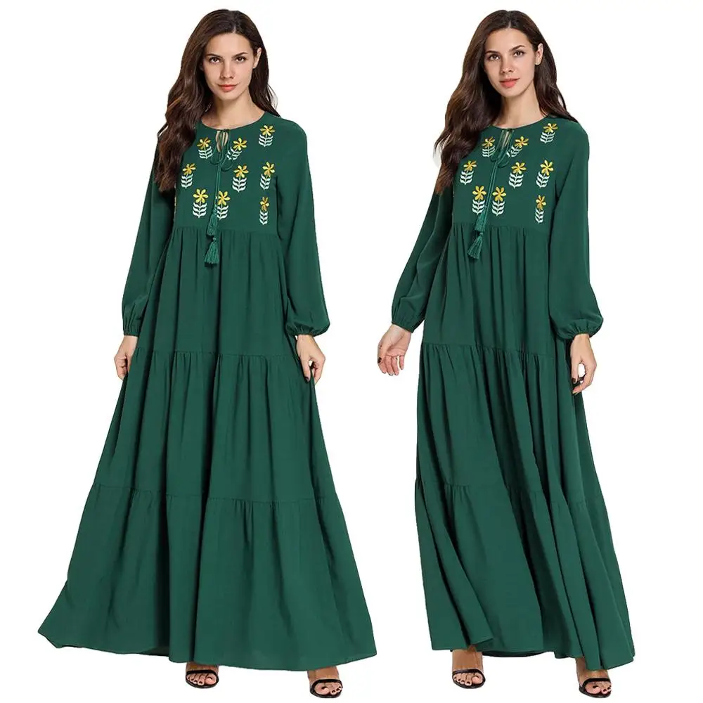 Abaya Дубай Цветочная вышивка длинное платье мусульманские женщины кафтан
