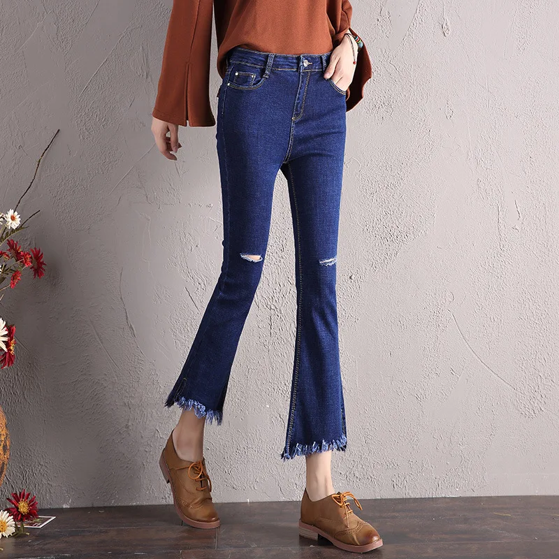 2018 осень широкие джинсы для женщин на каждый день Ретро стиль высокий эластичный