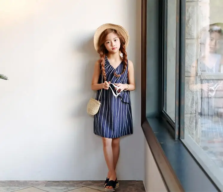 2018 Korean Style Girls Striped Ruffles Dress Summer Kids Girl Vest Dresses | Детская одежда и обувь
