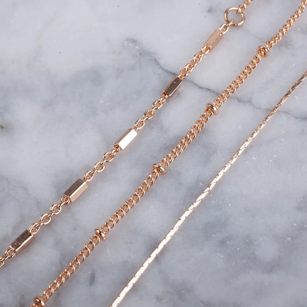 Цвета розового золота 3 шт./компл. многослойное колье Цепочки и ожерелья рог кулон