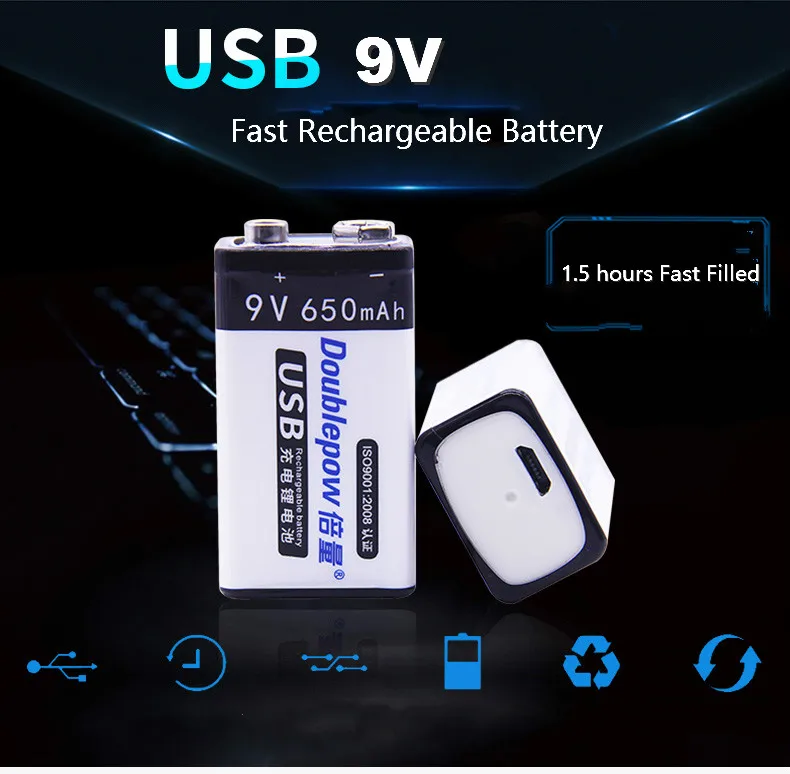 9V USB аккумуляторная батарея 6f22 9v умная 650mAh беспроводной микрофон инструмент KTV