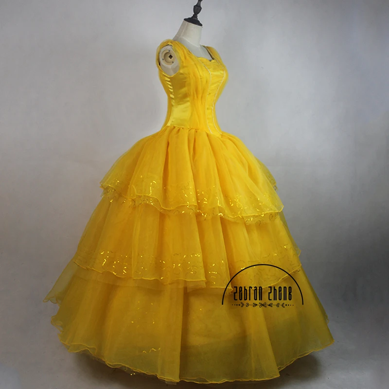 Высокое качество Новое поступление Moive Belle Принцесса Желтый косплей костюм