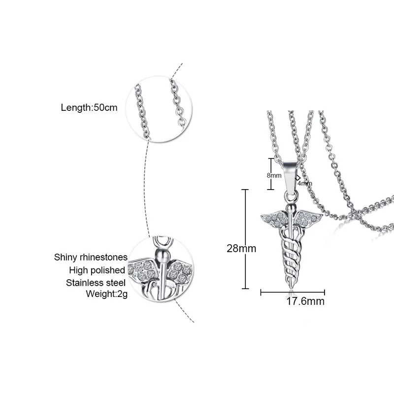 Шикарный медицинский Кадуцей кулон с логотипом из Нержавеющей Стали Цепочка со