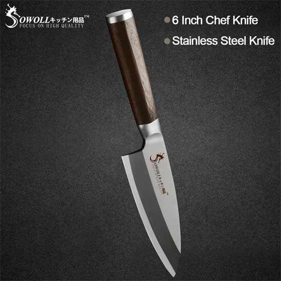 C.6 inch Chef Knife Sowoll Нержавеющая сталь Кухня Пособия по кулинарии Ножи Цвет деревянной ручкой с высоким содержанием углерода лезвие 6 дюймов 8-дюймовый поварский кухонные аксессуары, нож - Цвет: C.6 inch Chef Knife