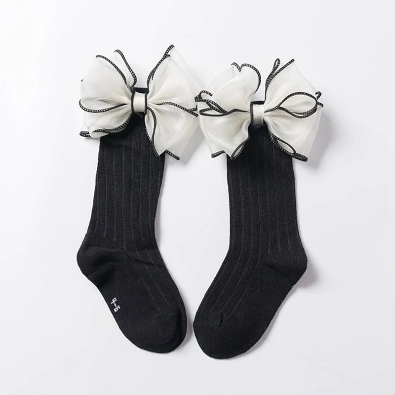 Black Bow Детские носки с бантиками, гольфы для маленьких девочек Теплые носки для детей, хлопковый для новорожденных ярких цветов носки для малышей - Цвет: Black Bow