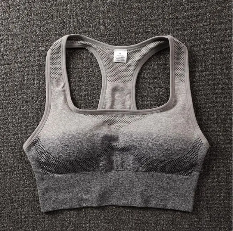 gray bra Набор йоги Омбре бесшовные леггинсы бюстгальтер пуш-ап укороченный топ Женская одежда для зала и бега Высокая талия для занятий фитнесом спортом в тренажерном зале костюмы - Цвет: gray bra