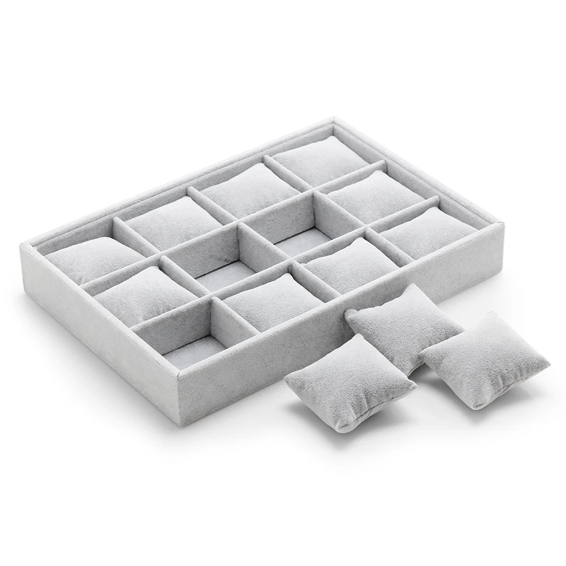 Anfei Gray quality velvet watch plate Bracelets holder 12 small pillow jewelry display box pallet bracelet storage A22-2 | Украшения и