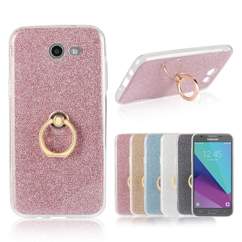 Силиконовый чехол держатель для Samsung Galaxy J3 (2017) Прозрачный Мягкий ТПУ блестящий