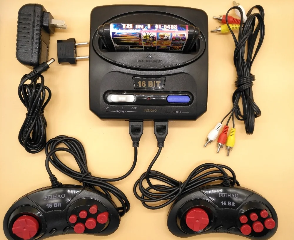 FEIHAO Ретро ТВ Видео игровая консоль для MegaDrive 16 бит игровой Картридж с 14 встроенными играми и 18 в 1 игровая карта AV выход