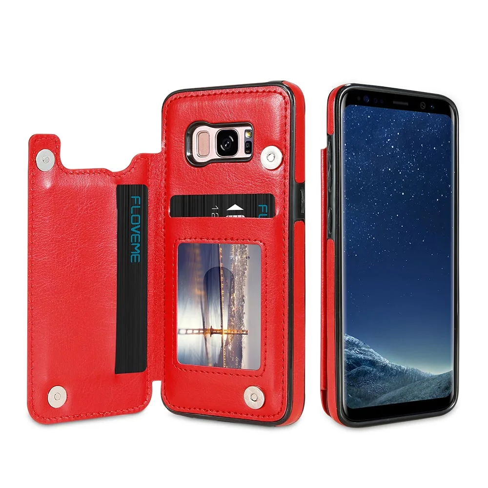 Чехол KISS с несколькими отделениями для карт, чехол для samsung Galaxy S9 S8 Plus из искусственной кожи, чехол для телефона для samsung S7 S7 Edge Note 8 9, чехол - Цвет: Red