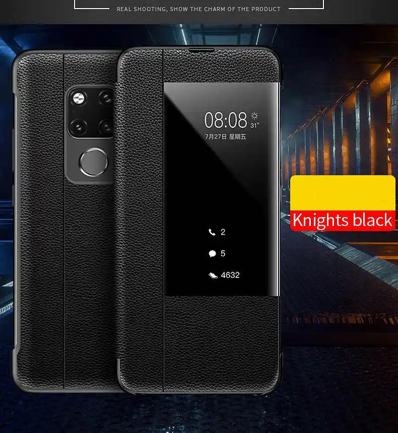 black Smart Touch Window View Genuine Leather Flip Cover Case For Huawei P30 P20 lite Mate 9 10 20 Pro Phone Case For Huawei P10 Plus - Цвет: black