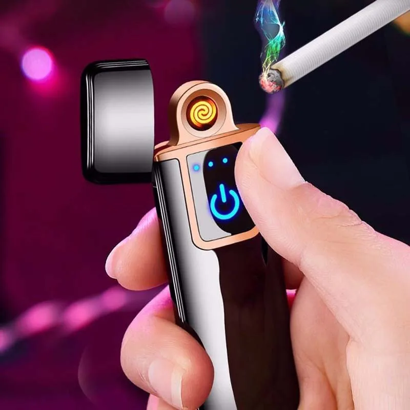Мужская креативная ветрозащитная электронная USB Зажигалка для сигарет, отпечаток пальца, сенсорный экран, индивидуальная зажигалка, хороший подарок