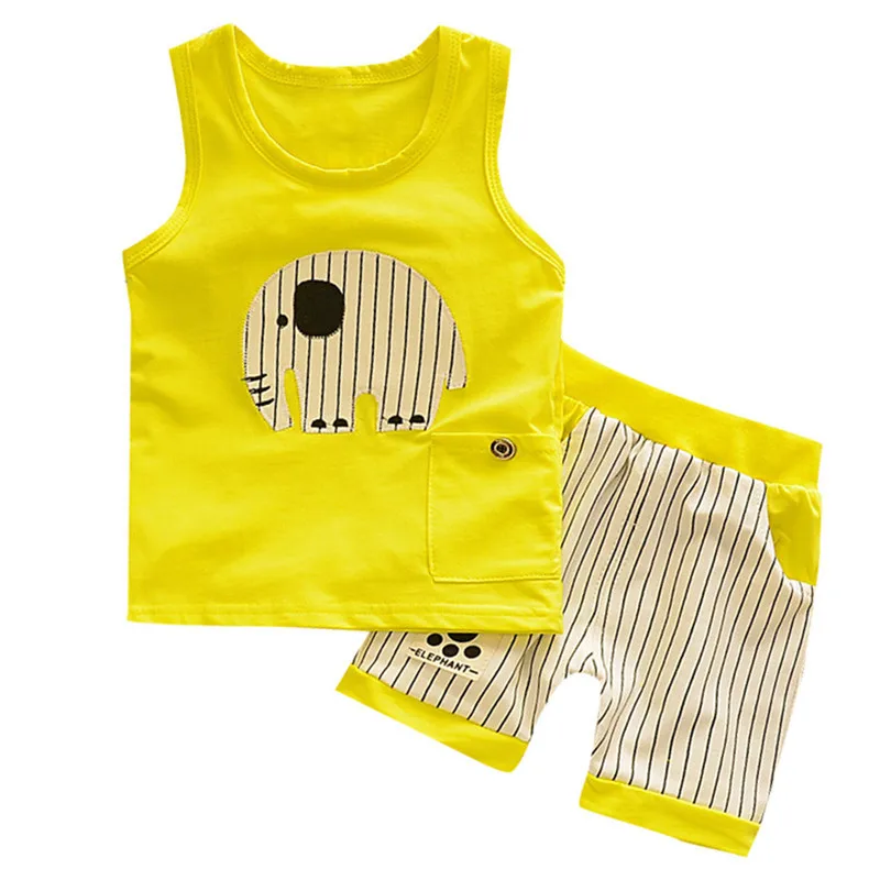 Kids Summer O-neck Cartoon Style Vest Stripe Shorts Sport Suit toddler boy clothes children clothing set | Детская одежда и обувь