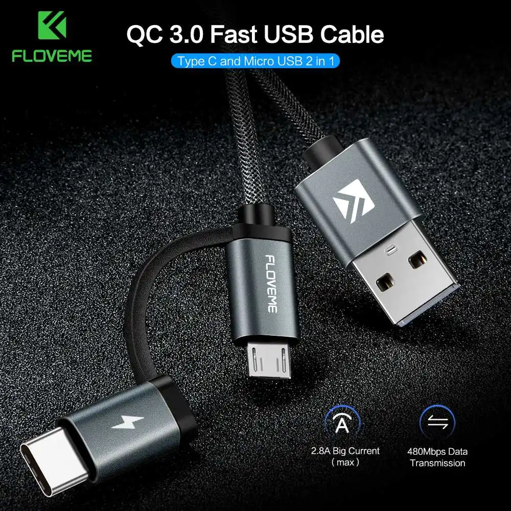 Кабель Micro USB Type C FLOVEME QC 3 0 2 8a кабель для быстрой зарядки Samsung S9 S8 Plus Xiaomi Huawei Mate 20