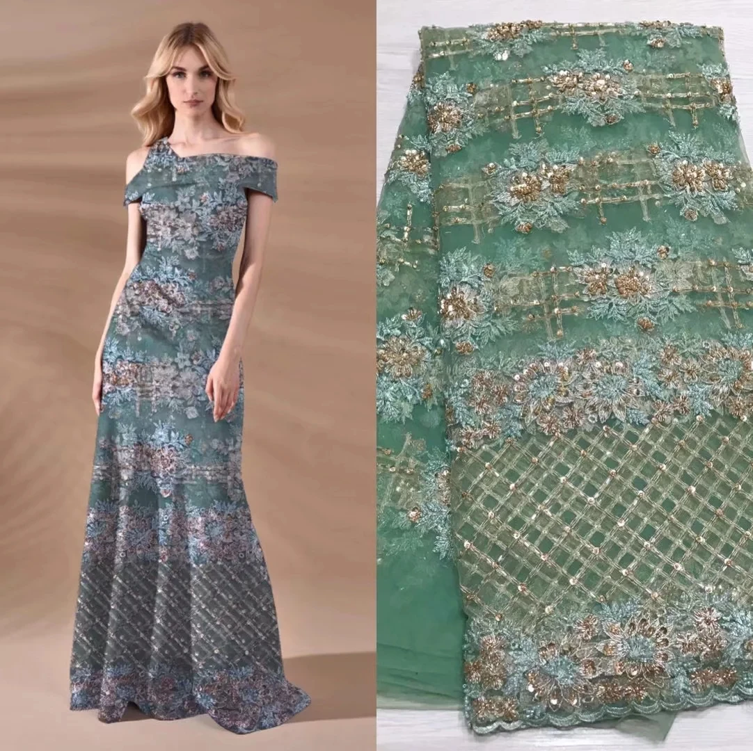 Высококачественные свадебные шнурки французская кружевная ткань с бусинами 5