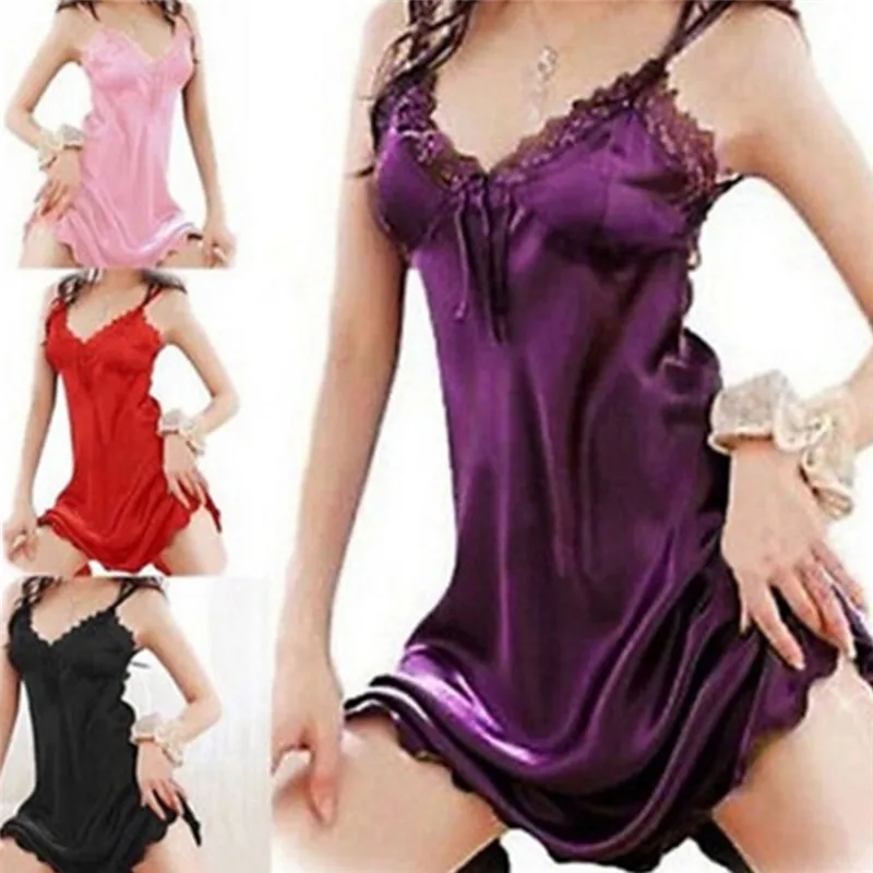 

2019NEW Lady Sexy Silk Lace Lingerie Sleepwear Baby Doll Costumes For Women Lace Porno Babydoll 4 Colors