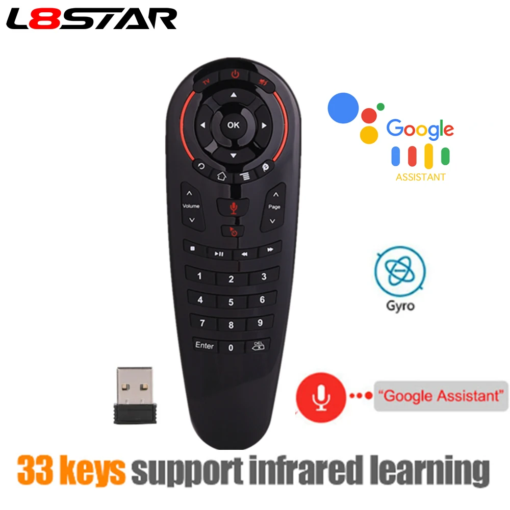 g30s voice search air mouse 33 keys ir learning gyroscope google assistant 2 4g usb smart remote control for x96 android tv box free global shipping