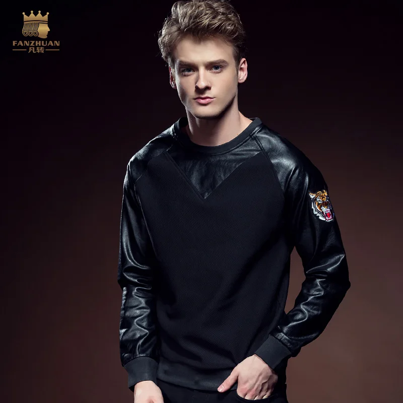 Free Shipping New royal Male Winter fashion new men's slim neck long sleeved T-shirt stitching personalized 5128T-shirt 615128 | Мужская