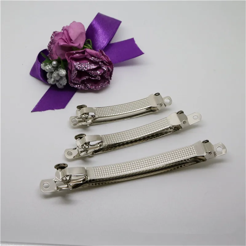 300pcs 8cm Silver French Hair Bow Barrettes Clip nickel plated metal