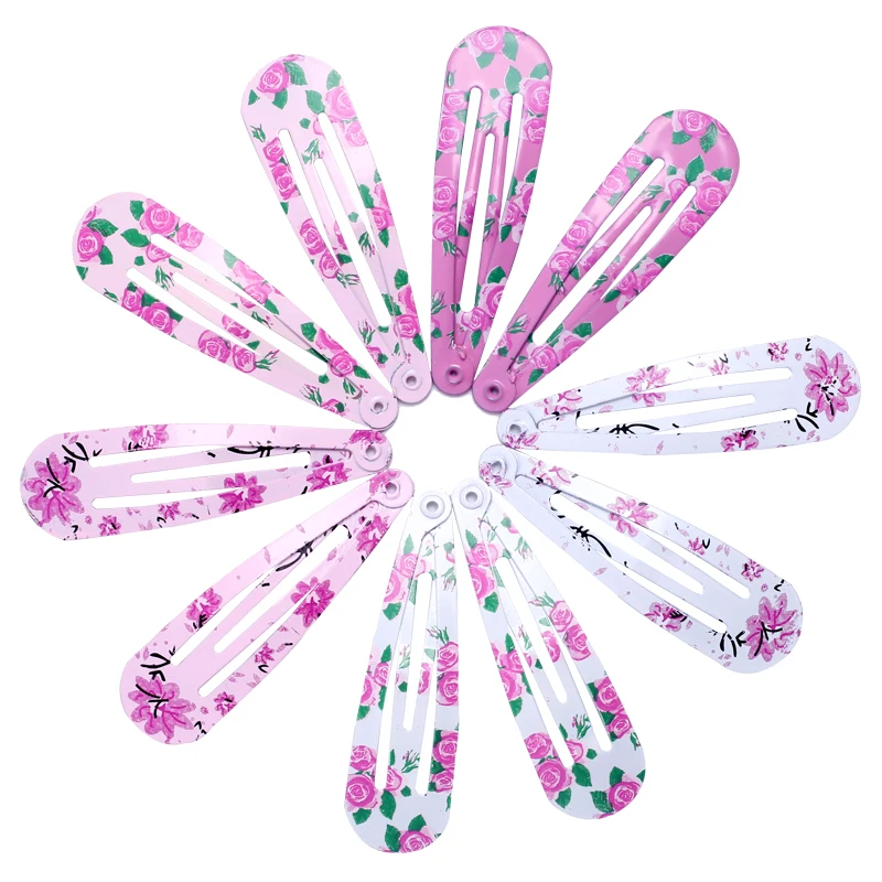 

10pcs Girls Hair Clips Floral Pattern Color Hairpin Printed Fashion Metal Cute Hair Accessories Children Kids Barrette Clips 5cm