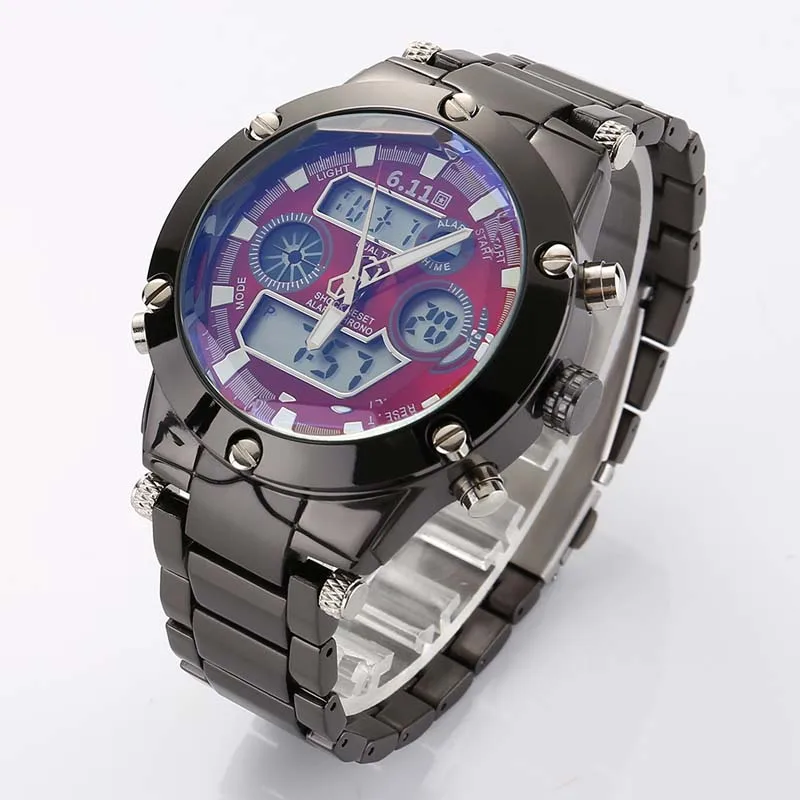 Полностью стальные золотые часы мужские военные спортивные наручные