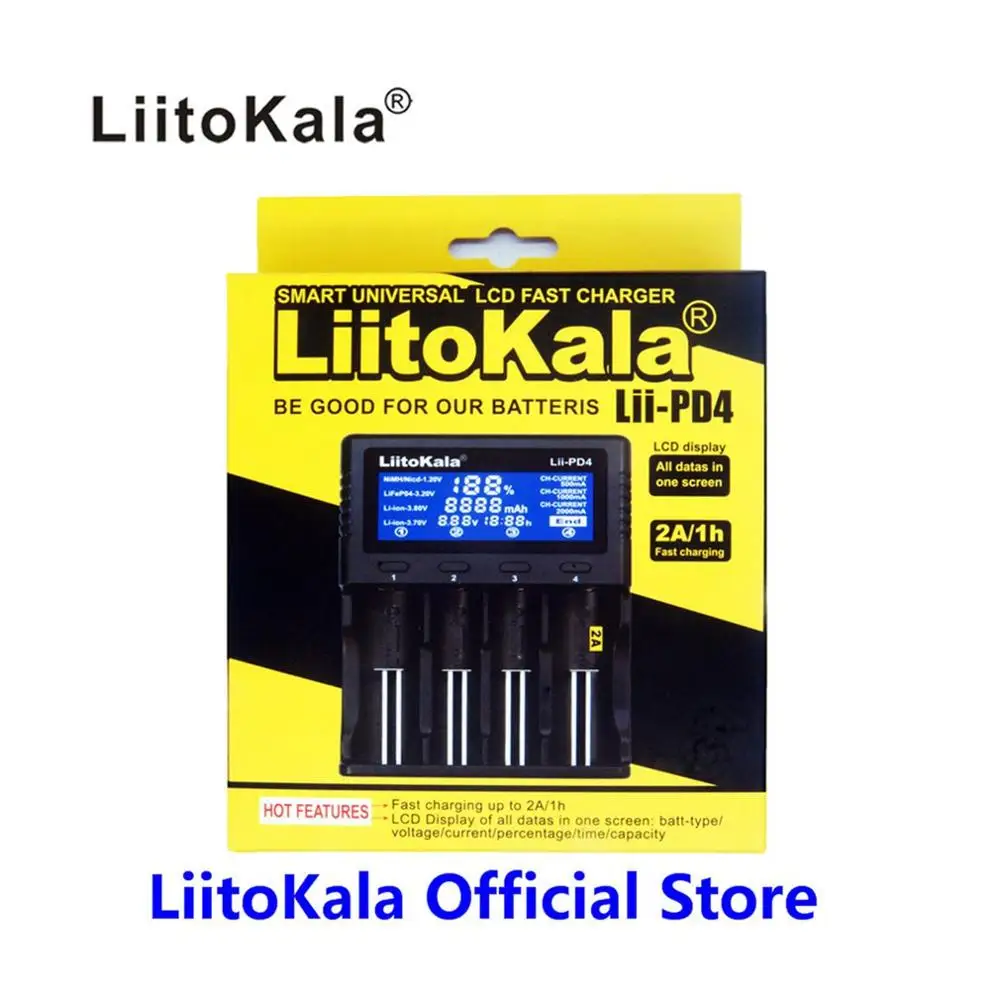 Liitokala Lii-PD4 18650 ЖК-дисплей зарядное устройство 26650 21700 14500 10440 4 слота NiMH Li-Ion Smart