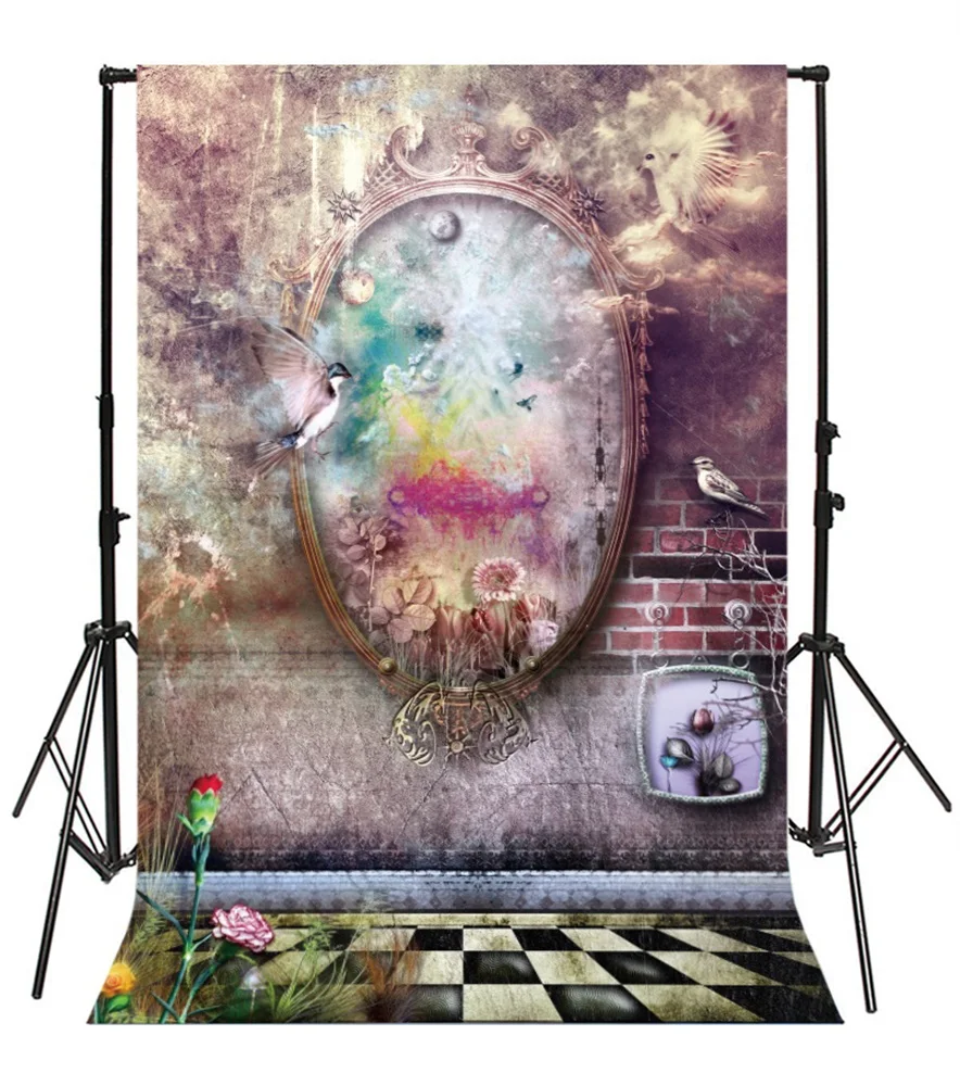 Laeacco Fairy Tale Mirror Birds Brick Wall Photography Backgrounds Customized Photographic Backdrops For Photo Studio | Электроника