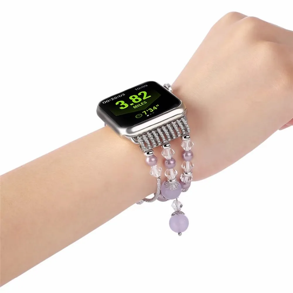 38 мм 42 роскошный браслет из агата для iwatch ремешок часов модный эластичный стрейч