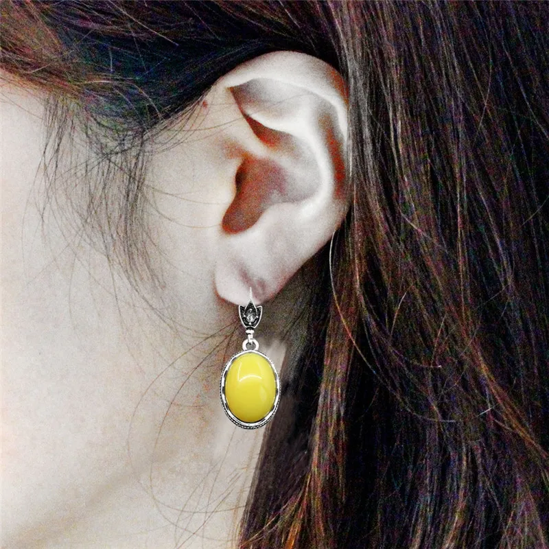 Oval Simulated Beeswax Earrings For Women Delicate Vintage Look Antique Sliver Plated Fashion Jewelry | Украшения и аксессуары