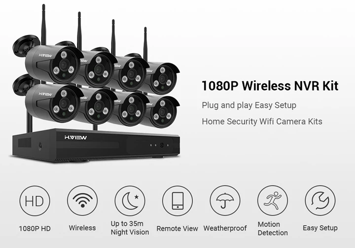 H. VIEW 1080P Wifi CCTV камера система безопасности комплект беспроводного видеонаблюдения с записью Беспроводная система видеонаблюдения 1080P 2MP комплект