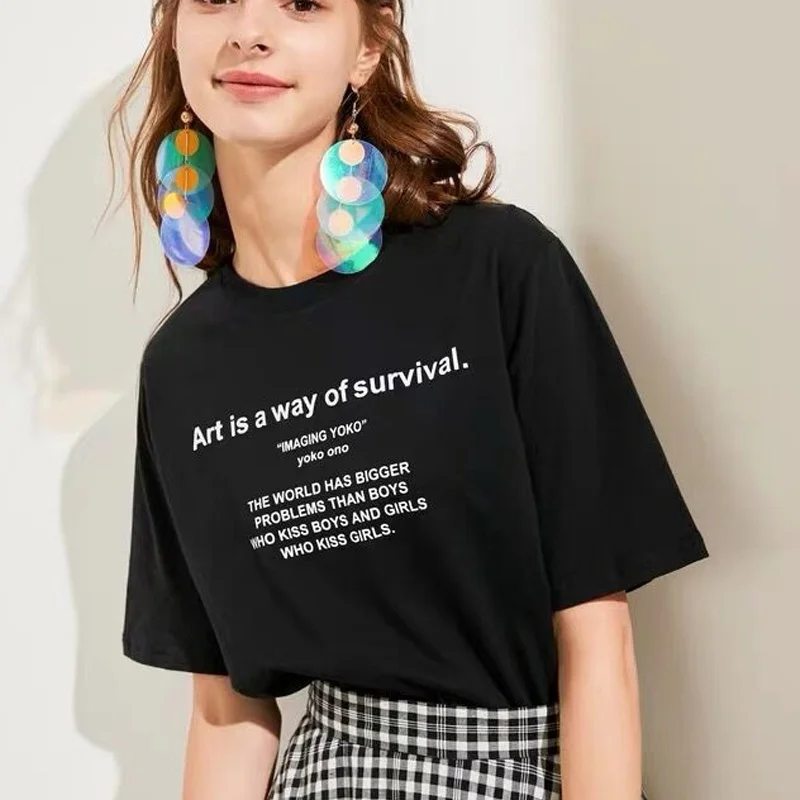 Kuakuayu HJN Art Is a Way of футболка Survival принт забавные буквы футболки большая проблема с буквенным принтом летняя забавная футболка