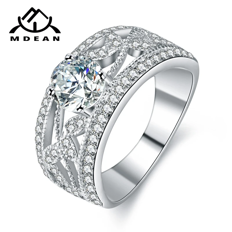 MDEAN White Gold Color Wedding Rings for Women Yellow AAA Zircon Jewelry accessories Bague Bijoux Size 6 7 8 9 H400 | Украшения и