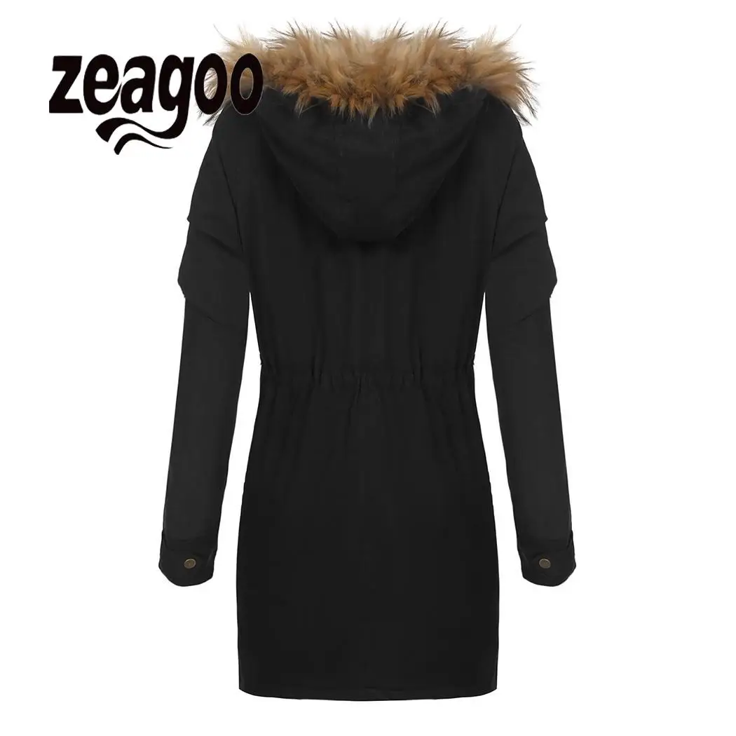 Zeagoo однотонное повседневное теплое пальто из искусственного меха с капюшоном и