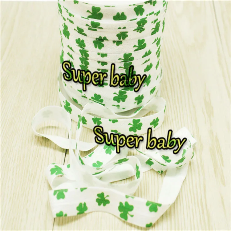 

5/8inch printed headband - FOE Fold Over Elastic Hairbands by yards-white clover shamrock elastic bands for hair accessories