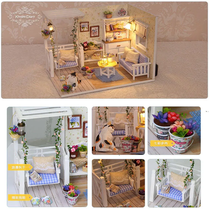 DIY Дневник котенка Кукольный дом миниатюрная мебель С Пылезащитным покрытием 3D Деревянный нежный кукольный домик игрушки для детей подарки на день рождения