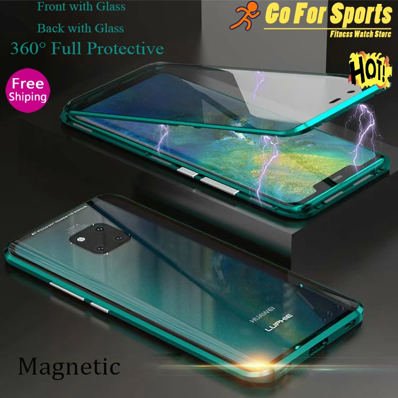Для huawei mate 20 Pro Магнитный чехол 360 Передний + задний двухсторонний 9H закаленное