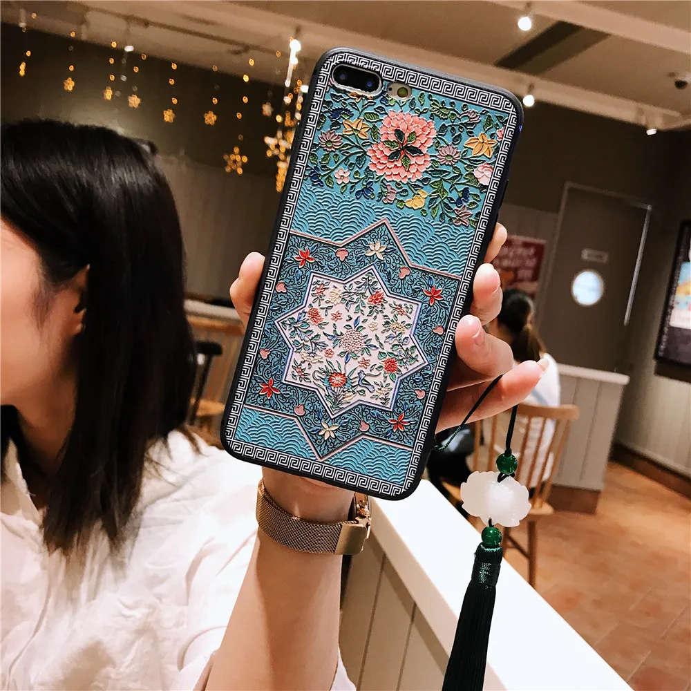 3D Relief Retro Fashion Flower Tassel Phone Case for Iphone X XR Xs MAX Full Protection Silicone Cover 7 8 6 6s Plus |