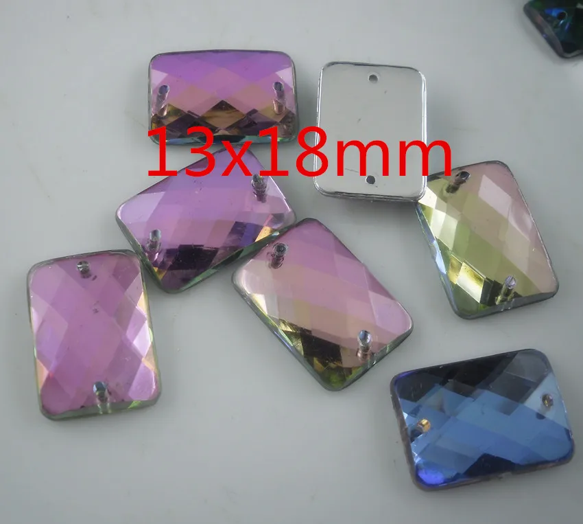 bottom hole lots faceted rectangle colorful acrylic crystal silver flat back Rhinestones clothing applique sew 20pcs/bag JF C | Дом и сад
