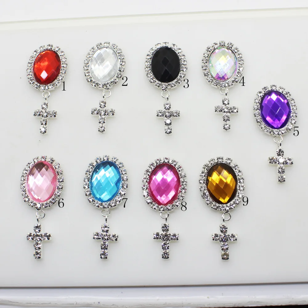 Новые 10 шт./лот крест Овальный Крест из горного хрусталя с кристаллами кнопки для