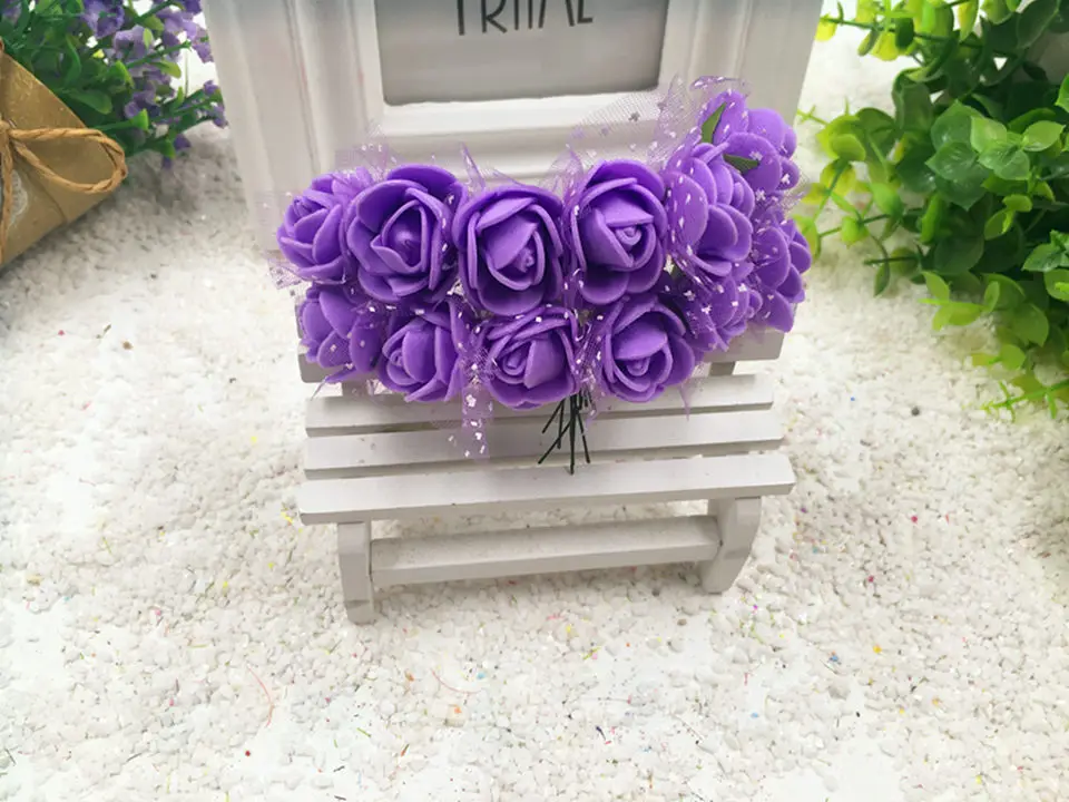 purple HINDJEF 144 PCSPE искусственный цветок пенопластовый Цветок Маленькая Роза Свадебная коробка для конфет букет из роз для свадьбы предметы домашнего декора - Цвет: purple