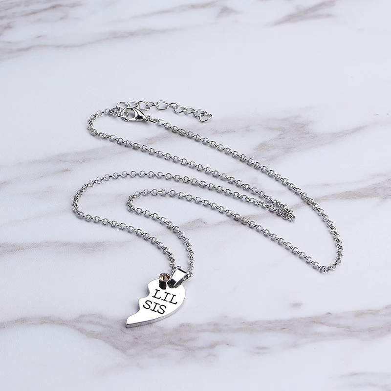 2 шт./компл. большое сердце SIS LIL SIS Цепочки и ожерелья для 2 Handstamped BFF пара цепи кулон семейное ожерелье с гравировкой, девушкам, сёстрам