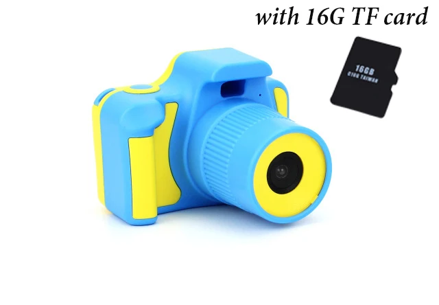 blue with 16g card Детская зеркальная камера Детская Цифровая камера игрушка 1080P HD дисплей мини зеркальная камера детский подарок на день рождения образовательная игрушка-игра фото - Цвет: blue with 16g card