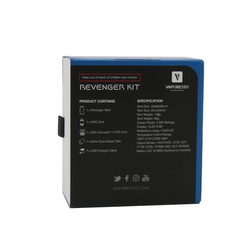 Оригинальный Vaporesso набор Revenger Vape & 220 Вт коробка мод 2 мл/5 мл NRG Танк GT катушка 18650