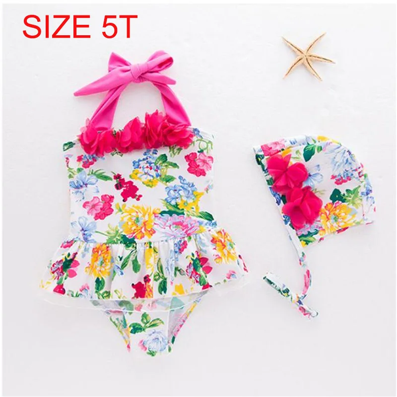 

Swimwear Flower Print Baby Girls spa Bikini + hat Clothing Fashion 2t-6
