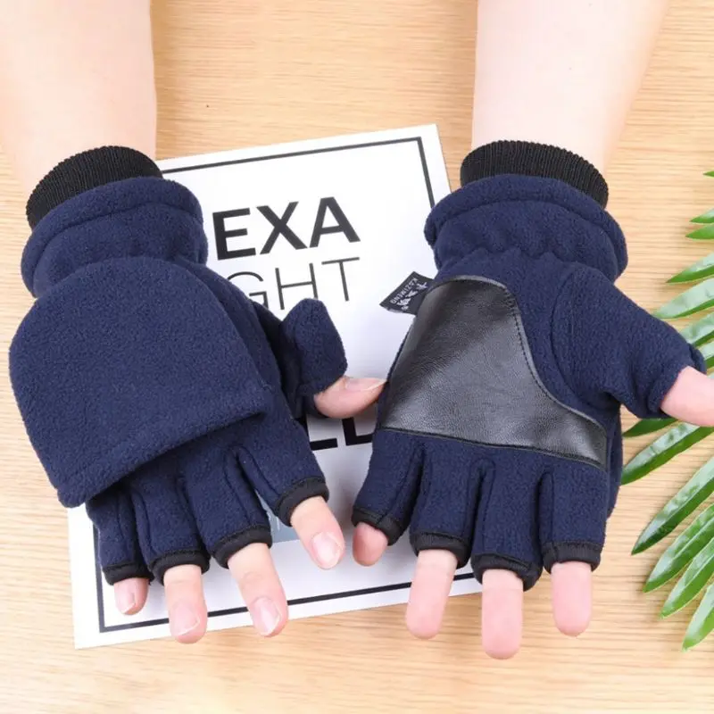 Зимние флисовые перчатки с полупальцами двухслойные уплотненные сенсорным