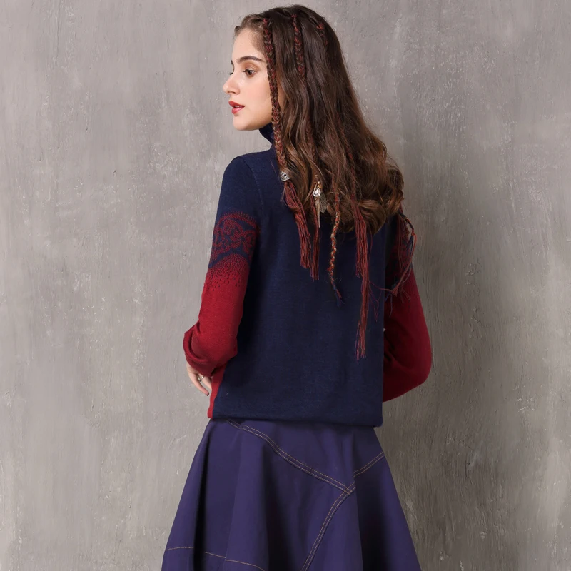 Christmas Sweater For Women 2017 Yuzi.may Boho Winter New Cotton Wool Pullover Turtleneck Lantern Sleeve Jacquard Sweaters B9251 | Женская