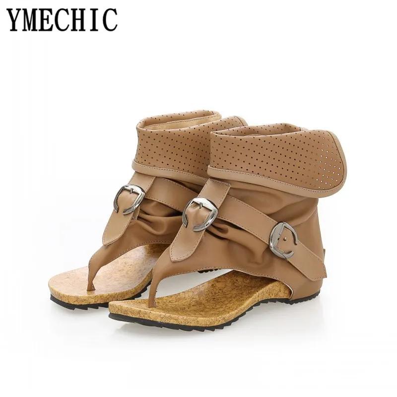 Хаки YMECHIC/женские летние ботильоны на плоской подошве с ремешком и пряжкой цвета хаки; сандалии-гладиаторы на молнии; женские повседневные сандалии - Цвет: Хаки