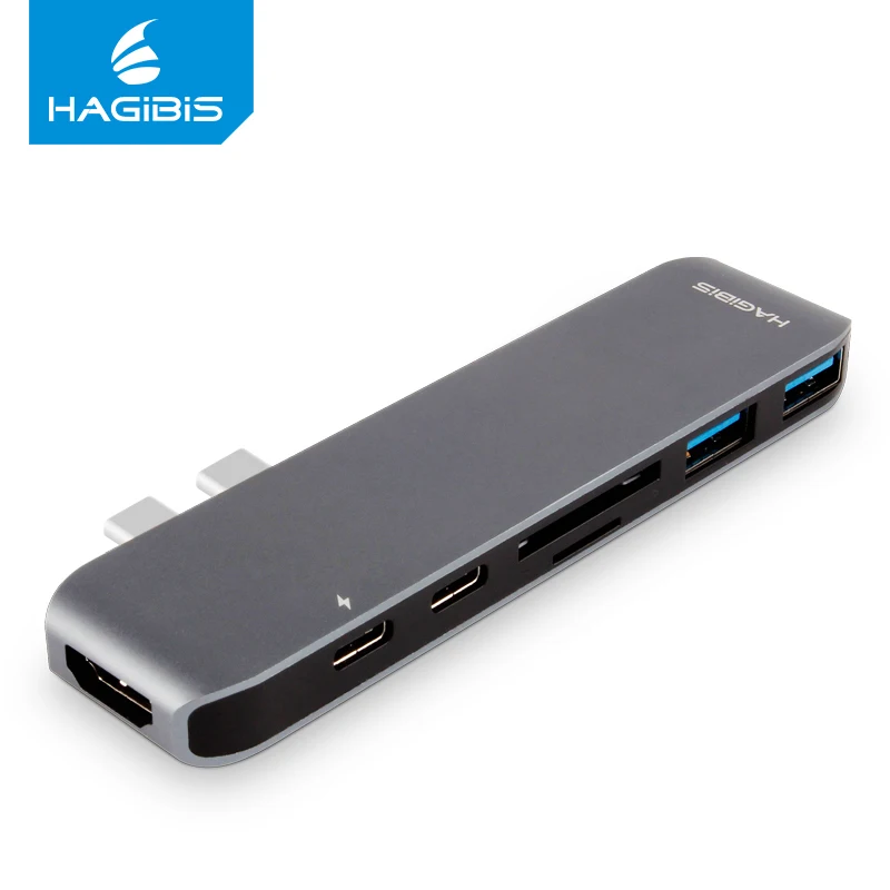 hagibis 7 in 1 dual usb c hub type c adapter usb c to sdtf card reader hdmi compatible pd charging 4k hd for macbook pro u free global shipping